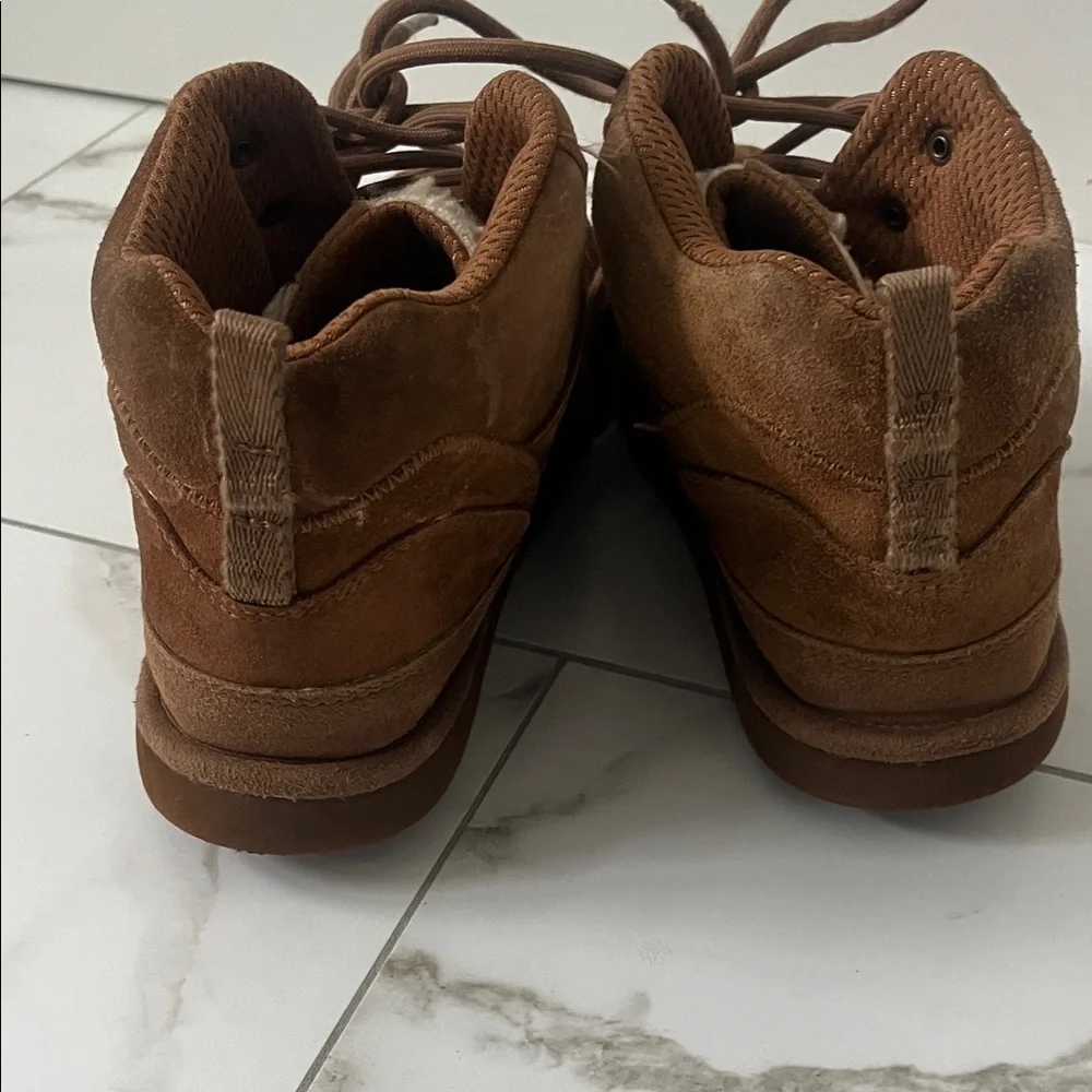 UGG Chestnut Suede Shearling-Lined Lace-Up Boots.  Youth